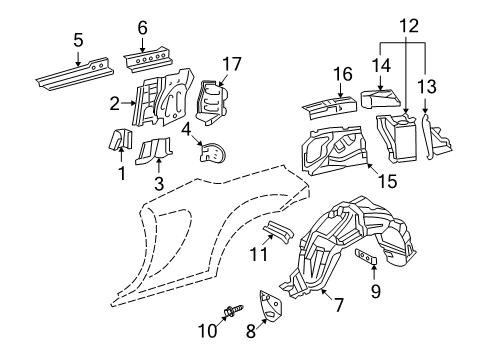 2000 Toyota MR2 Spyder Inner Components - Quarter Panel Diagram