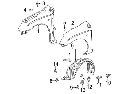 2001 Toyota Prius Fender Sub-Assy, Front LH Diagram for 53812-47030