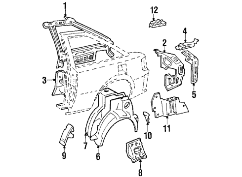 1989 Toyota Celica Inner Panel, Rear Passenger Side Diagram for 61617-20080