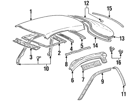 1992 Toyota Celica Weatherstrip, Roof Side Rail, Front LH Diagram for 62382-20072