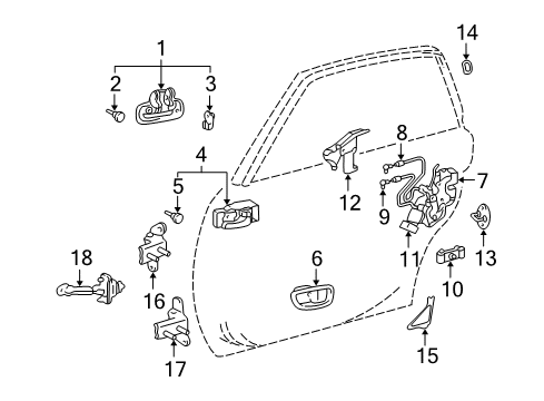 2000 Toyota Avalon Rear Door Outside Handle Assembly Left Diagram for 69240-AC020-J0