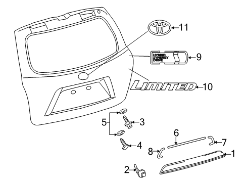 2012 Toyota Highlander Back Door Name Plate Diagram for 75445-48090