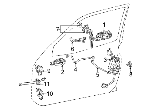 1998 Toyota RAV4 Front Door - Lock & Hardware Diagram