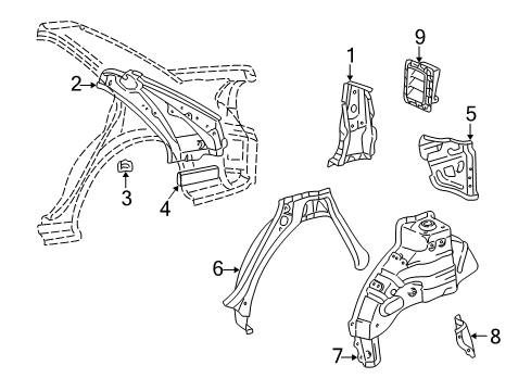 2001 Toyota Camry Outer Wheelhouse, Driver Side Diagram for 61632-AA900