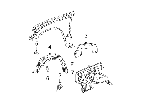 2000 Toyota Tacoma Brace Sub-Assy, Fender Apron, LH Diagram for 53706-35020