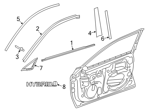 2019 Toyota Avalon Body Side Moldings - (1J9) - Celestial Silver Metallic Diagram for PT938-07190-01