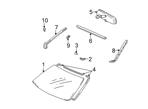 2001 Toyota Highlander Windshield Glass, Reveal Moldings Diagram