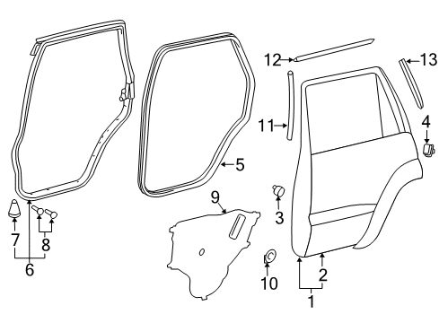 2019 Toyota Land Cruiser Weatherstrip, Rear Door, LH Diagram for 67872-60110