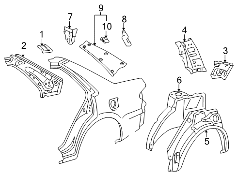 2002 Toyota Corolla Quarter Panels Inner Structure, Interior Trim, Body Diagram