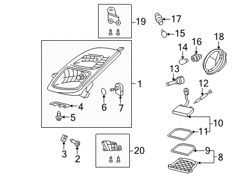 2006 Toyota Prius Passenger Side Headlight Unit Assembly Diagram for 81130-47160