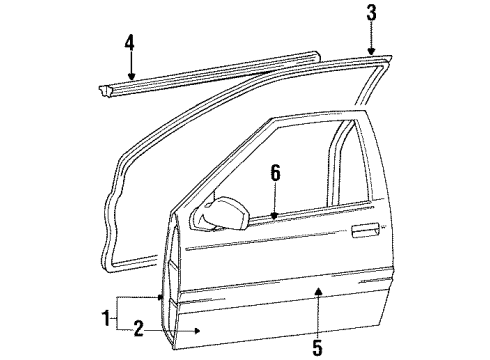 1994 Toyota Tercel Front Door & Components, Exterior Trim, Body Diagram 1 - Thumbnail