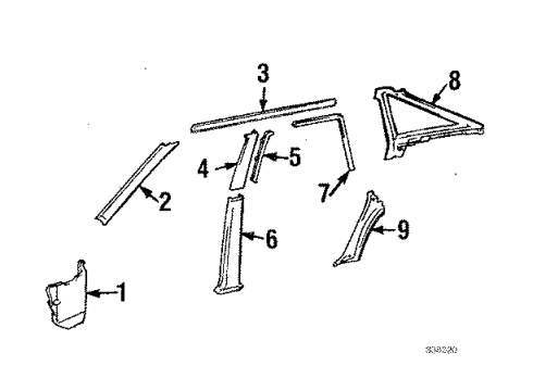 1984 Toyota Camry Garnish, Center Pillar, Rear RH Diagram for 62468-32030-03