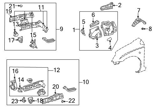 2002 Toyota Prius Structural Components & Rails Diagram