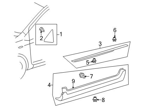 2008 Toyota Yaris Exterior Trim - Pillars, Rocker & Floor Diagram