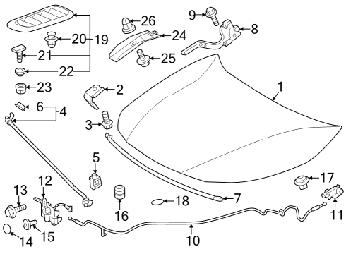 2023 Toyota GR Corolla Lever Sub-Assembly, Hood Diagram for 53601-30100-C0