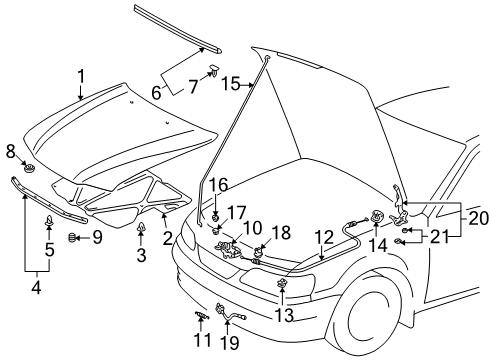 2001 Toyota Corolla Support Rod Retainer Diagram for 53452-12030