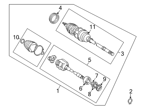 1998 Toyota Camry Shaft Assembly Front Drive Outboard Joint Right Diagram for 43470-09160