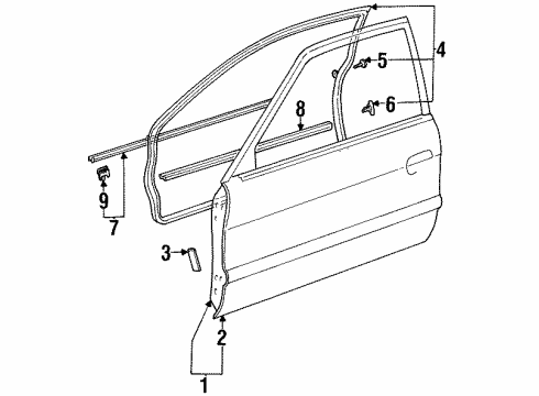 1995 Toyota Tercel Weatherstrip Assy, Front Door Glass, Outer RH Diagram for 68160-16110