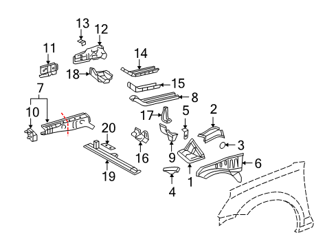 2005 Toyota MR2 Spyder Structural Components & Rails Diagram