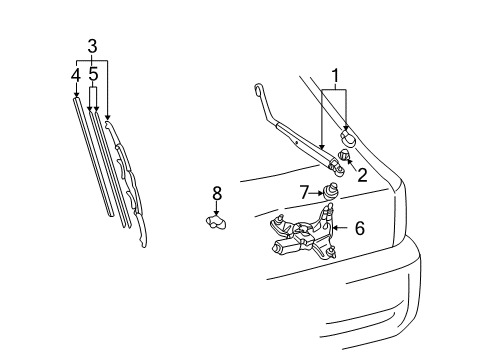 2001 Toyota Celica Rear Wiper Arm Assembly Diagram for 85241-20120