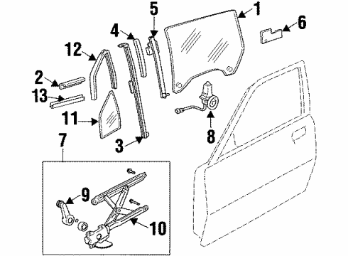 1997 Toyota Paseo Weatherstrip, Front Door Fix Window, LH Diagram for 68216-0W010