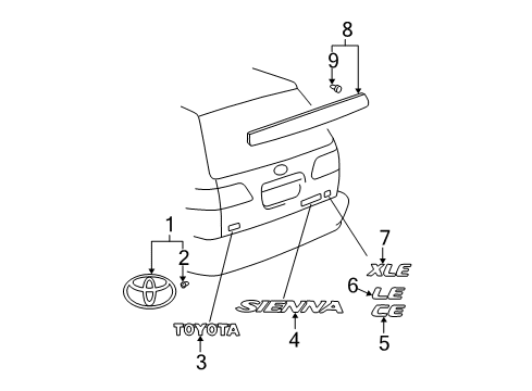 2002 Toyota Sienna Exterior Trim - Lift Gate Diagram