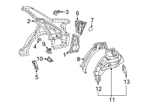 2006 Toyota Camry Panel, Roof Side, Inner Rear LH Diagram for 61736-33050