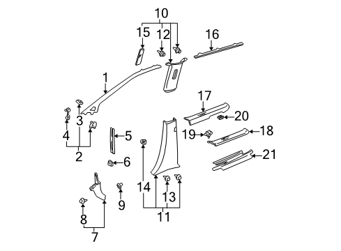 2003 Toyota Sienna Garnish, Front Pillar, LH Diagram for 62212-08040-E0