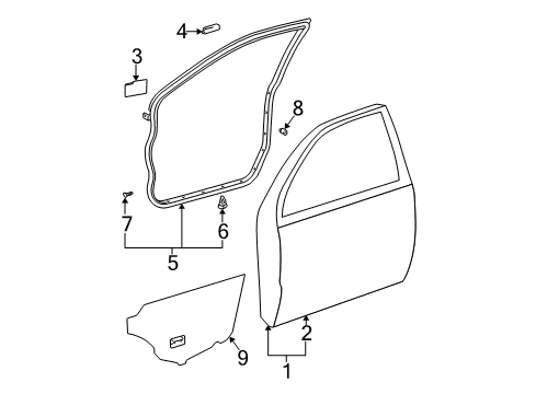 2005 Toyota Camry Weatherstrip, Front Door, RH Diagram for 67861-33041