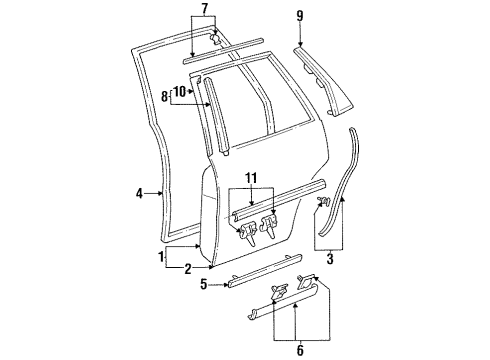 1994 Toyota Camry Rear Door & Components, Exterior Trim, Trim Diagram 1 - Thumbnail