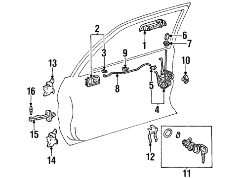 1997 Toyota Paseo Front Door Lock Assembly, Right Diagram for 69030-16300