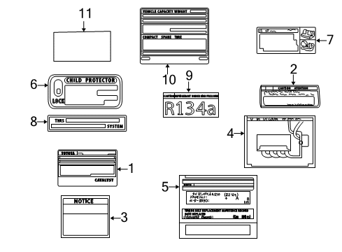 2000 Toyota Echo Tire Info Label Diagram for 42661-52090