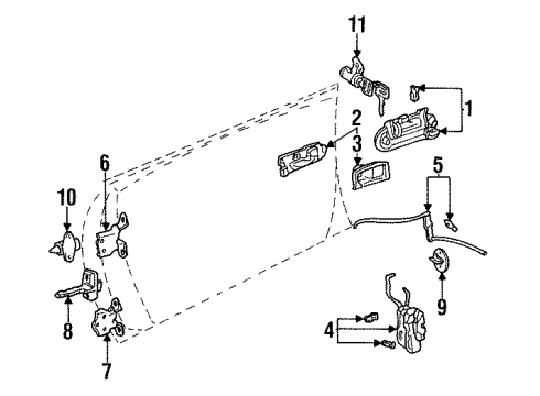 1991 Toyota Celica Front Door Lock Assembly, Left Diagram for 69320-20600