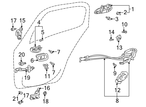 2003 Toyota Prius Rear Door Outside Handle Assembly Right Diagram for 69230-47020-C0