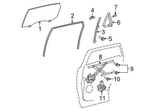 2010 Toyota Venza Rear Door - Glass & Hardware Diagram