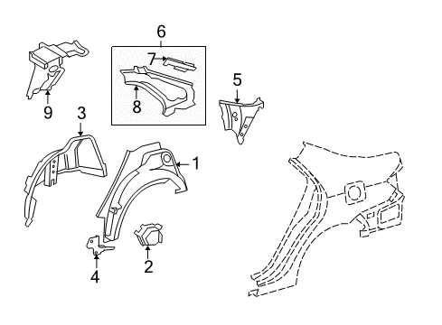 2012 Toyota Corolla Inner Wheelhouse, Passenger Side Diagram for 61607-12C20