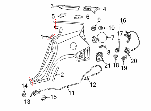 2015 Toyota Prius Grommet, Luggage Door Lock Opener Diagram for 64648-12020