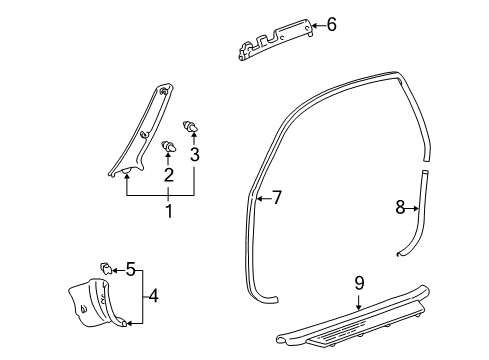 2005 Toyota Echo Interior Trim - Pillars, Rocker & Floor Diagram 1 - Thumbnail