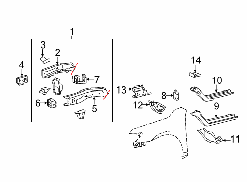 2007 Toyota Camry Reinforcement Sub-Assy, Front Side Member, Rear RH Diagram for 57043-33020