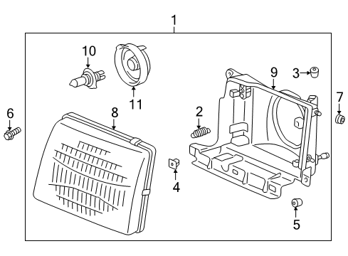 1999 Toyota Tacoma Driver Side Headlight Assembly Diagram for 81150-04090