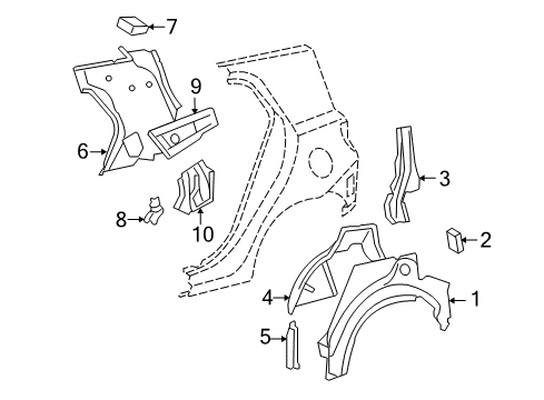 2009 Scion xD Panel, Quarter Wheel House, Outer LH Diagram for 61632-52904