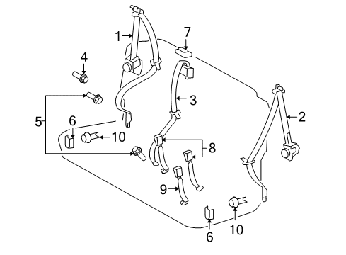 2010 Toyota FJ Cruiser Rear Seat Belts Diagram