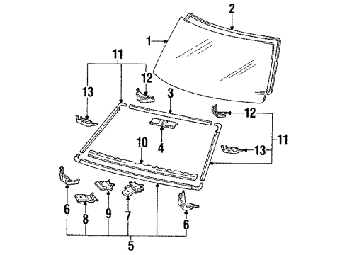 1995 Toyota Pickup Windshield Glass, Reveal Moldings Diagram