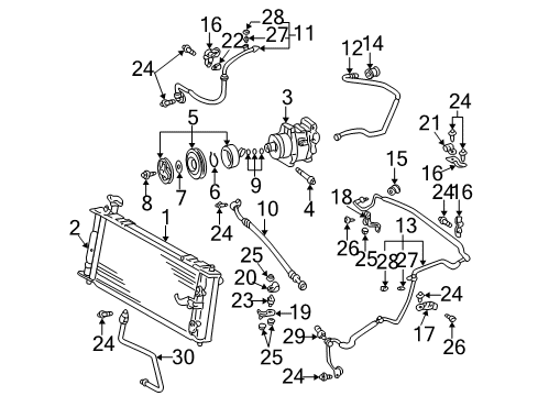 2001 Toyota Prius A/C Condenser, Compressor & Lines Diagram