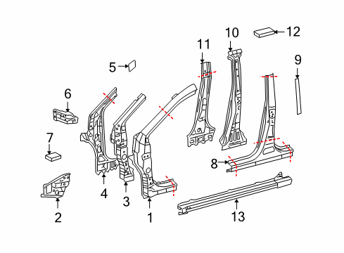 2012 Toyota Matrix Reinforcement Sub-Assy, Cowl Side, LH Diagram for 61104-02110