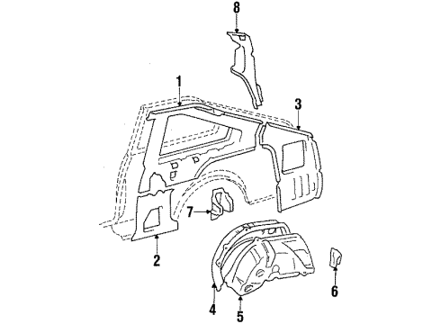 1984 Toyota Celica Panel, Quarter Wheel House, Outer LH Diagram for 61632-14140