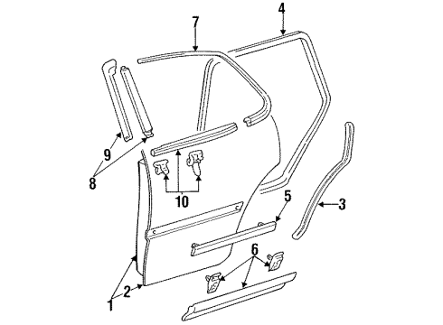 1994 Toyota Camry Rear Door & Components, Exterior Trim, Trim Diagram 2 - Thumbnail