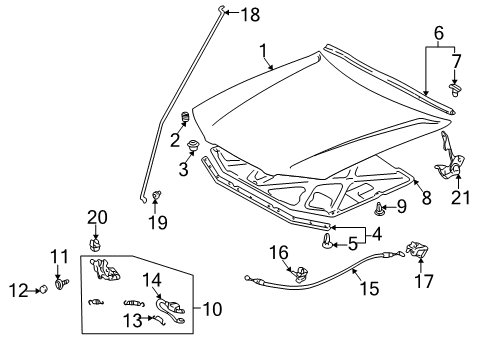 1998 Toyota Camry Hood & Components Diagram