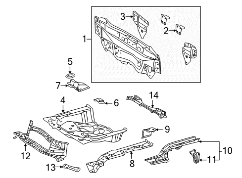 2013 Toyota Prius C Rear Body Panel, Floor & Rails Diagram