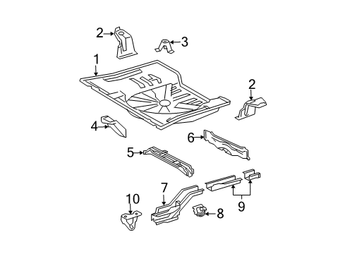 2004 Scion xB Rear Body - Floor & Rails Diagram